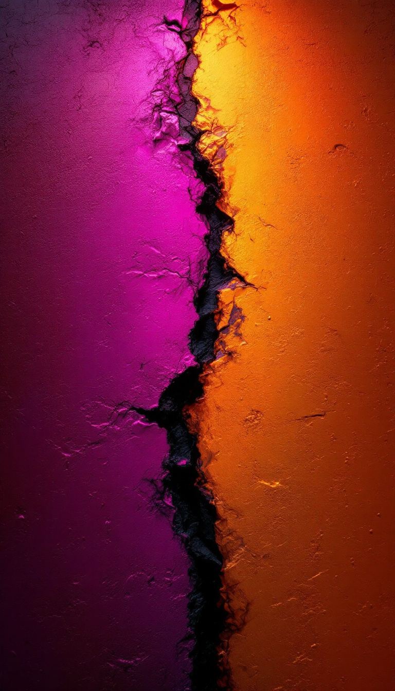 Luz de gel sobre yeso rugoso. Dos temperaturas separadas por una línea de sombra.